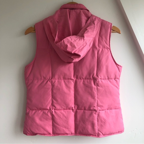 TALBOTS Goose Down Feather Puffer Vest Pink Hidden Hood Full Zip Snap Sz SP - Picture 9 of 16